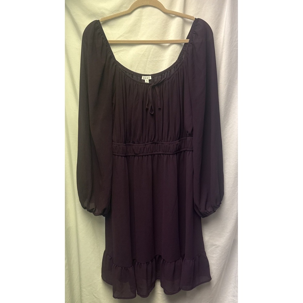AUW Plum Layered Flowy Dress Women's 3X Sheer Sleeve Wedding Business Barmaid